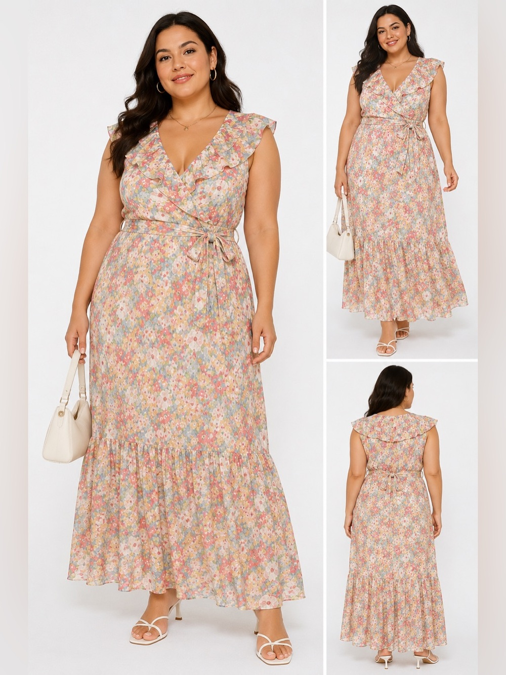 Joe Fresh Pastel Floral Ruffle Wrap Maxi Dress
